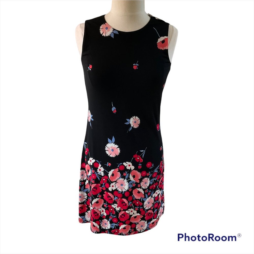 Tommy Hilfiger Womens Black Floral Sleeveless Round Neck Sheath Dress Size 6 NWT